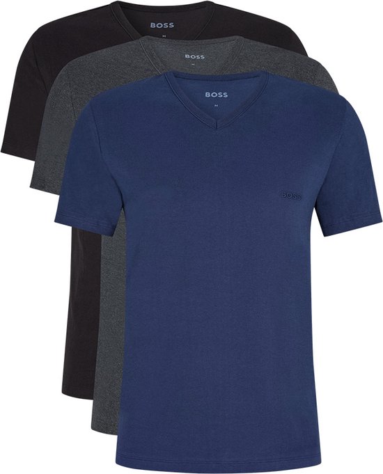 Boss T-shirt V-hals - 3 Pack 497 Black/Grey/Blue - maat S (S) - Heren Volwassenen - 100% katoen- 50475285-497-S