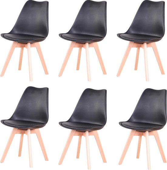 Brivia Moderne Stoelen - Eetkamer stoelen - Kuipstoel - Scandinavisch Moderne Stijl - Comfortabele Zitting - Ergonomisch - Set Van 6 - Zwart