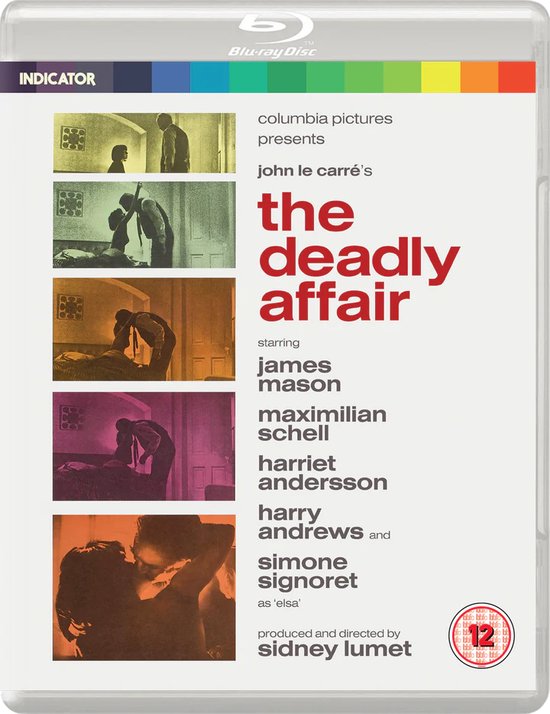Blu-ray hoes voor de film 'The Deadly Affair', met op de voorkant vijf kleurrijke filmstills en de castlijst.