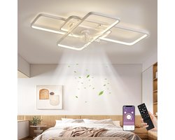 LuxiLamps - Moderne Plafondlamp LED Ventilator - Dimbaar Met Afstandsbediening & App - Wit - Smart Lamp - LED Kroonluchter Ventilator - 72 cm