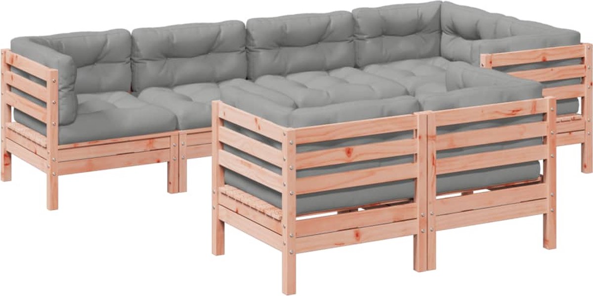 vidaXL 7-delige - Loungeset - met - kussens - massief - douglas - vurenhout grijs