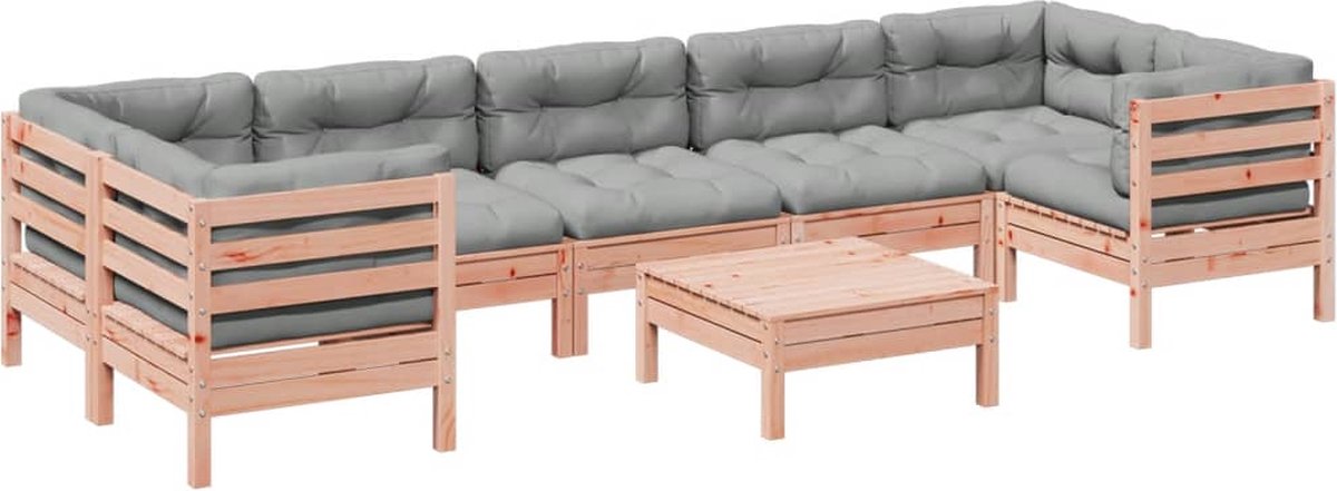 vidaXL 8-delige - Loungeset - met - kussens - massief - douglas - vurenhout grijs