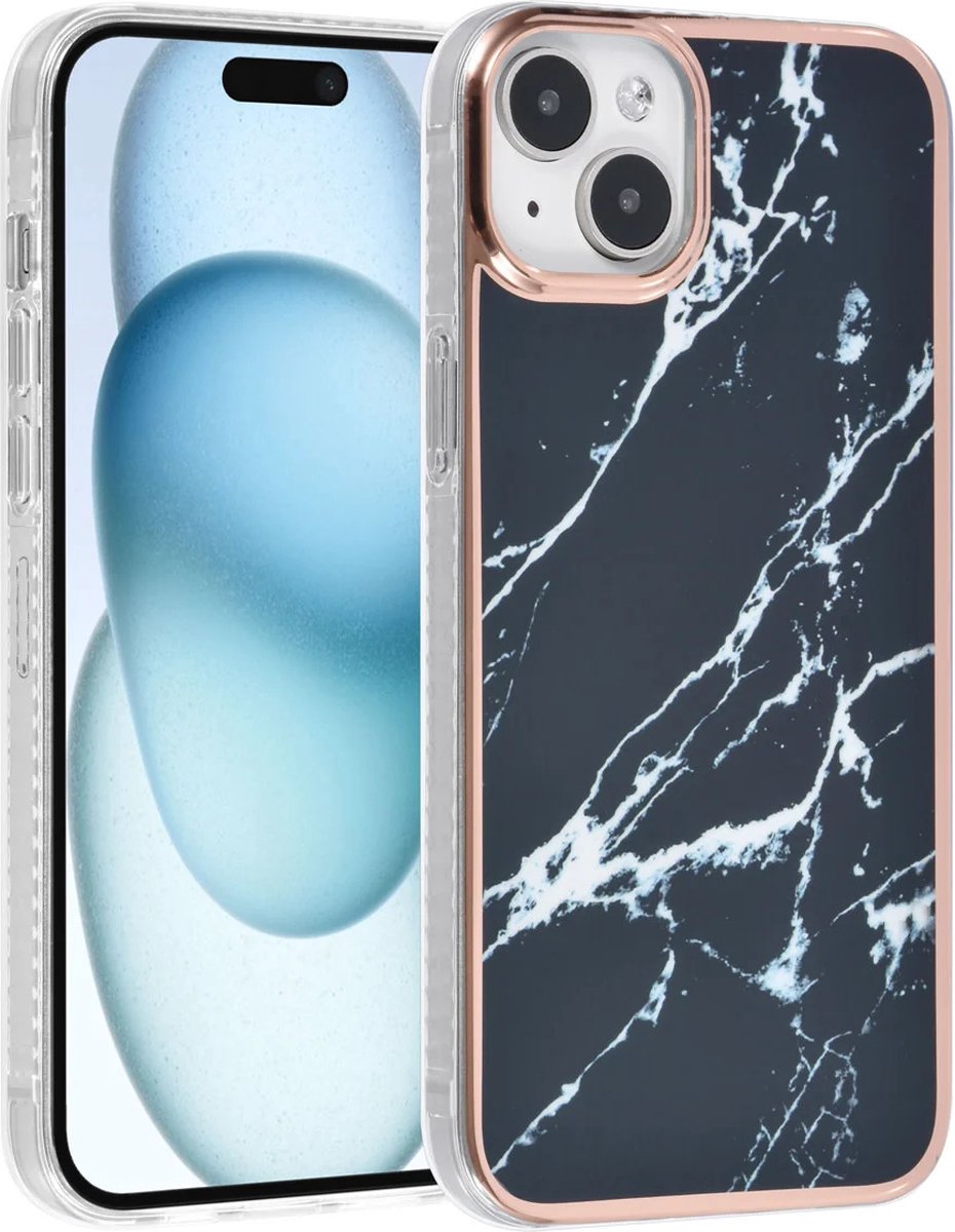 TPU Back Cover hoesje - Marble Zwart - Geschikt voor: iPhone 15