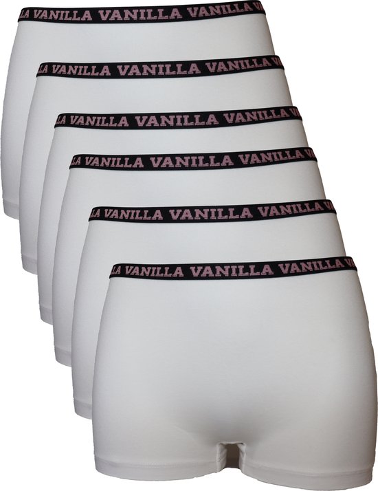 Vanilla - Dames boxershort, Ondergoed dames, Lingerie - 6 stuks - Egyptisch katoen - Wit - S