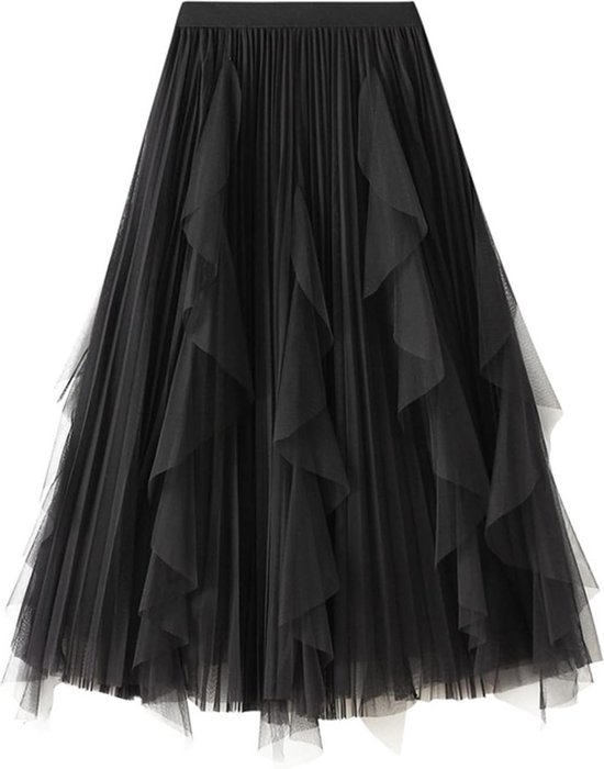 Dames rok - tule rok zwart - met elastische - hoge taille - balletrok - plooirok met A-lijn voor bruiloft - feest
