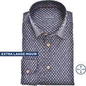 Ledub modern fit overhemd - mouwlengte 72 cm - popeline - donkerblauw dessin - Strijkvriendelijk - Boordmaat: 45