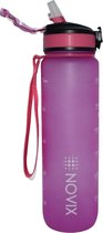 Novix® Motivatie Waterfles Paars - 1 Liter Drinkfles - Waterfles met Rietje - Waterfles met tijdmarkering - BPA Vrij - Volwassenen - Kinderen