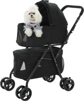 KBK® Dierenbuggy - Hondenwagen - Voor hond en katten - opvouwbaar - Met veiligheidsgordel - Zwart - 87x48x140cm
