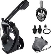 EDMONDO Snorkelmasker Volwassenen S/M- Snorkelset Zwart - Full Face Duikmasker - Duikbril met Snorkel - Snorkelen en duiken + 2 SILICONEN OORDOPJES