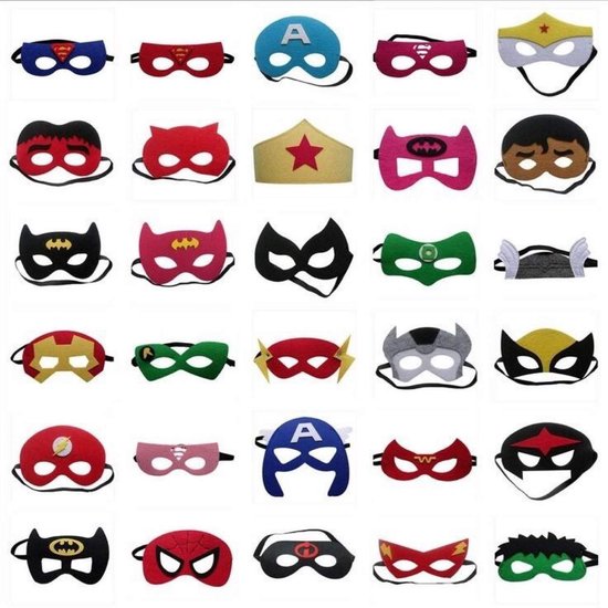 Joya Kids® 30 Stuks Superhelden Maskers voor Kinderen | Maskerset voor kinderfeest | Super Hero Verkleed kleding | Verkleedpartij | 30 stuks