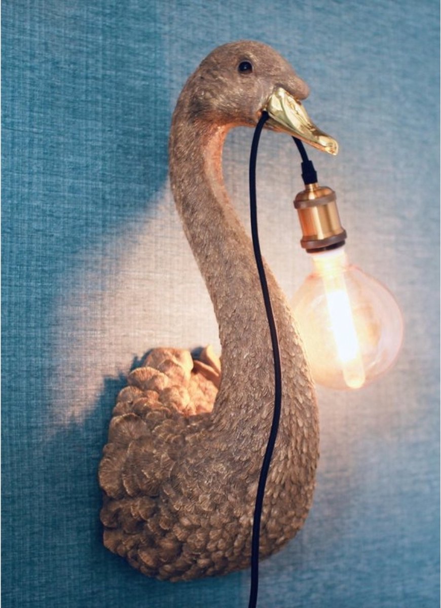 Countryfield Wandlamp Orwell zwaan goudkleurig EU stekker 58 cm