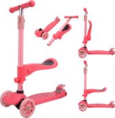 cabino kinderstep met 3 wielen inklapbaar met zitting lichtgevende wielen roze