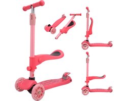 foto van Cabino Kinderstep Met 3 Wielen Inklapbaar & Met Zitting (Vanaf 2 Jaar) Lichtgevende Wielen - Roze