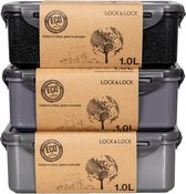 Lock&Lock ECO Vershoudbakjes set met deksel - Meal prep bakjes - Diepvriesbakjes - Diepvriesdozen - Bewaarbakjes - Bewaardozen voedsel - Vershouddoos - Lunchbox - 1 liter - Luchtdicht - Duurzaam - 100% gerecycled plastic - Set 3 stuks - LocknLock