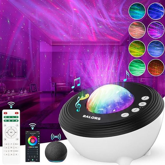 Foto: Balors sterren projector noorderlicht projector met afstandsbediening en app white noise machine sterrenhemel projector nachtlampje bluetooth speaker crystal lamp oceaan lamp aurora galaxy projector