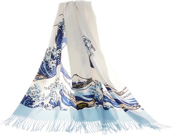 Sjaal - Pashmina - Kunst - Great Wave of Kanagawa - 70 x 200 cm met 10 cm franje