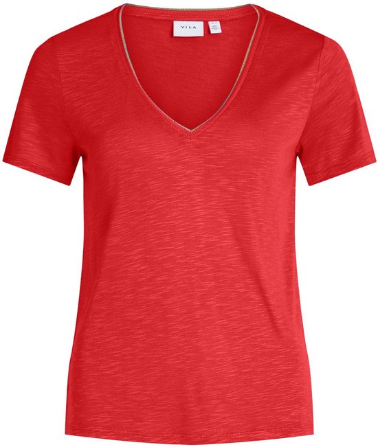 Vila T-shirt Vinoel Lurex S/s Top - Noos 14080877 Poppy Red Dames Maat - L