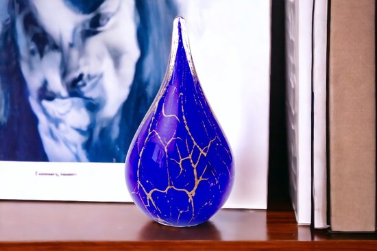 Mini Urn Blauwe Druppel met Bladgoud - Urnen voor Thuis - Kleine urn -