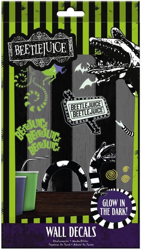 Beetlejuice Glow‑in‑the‑Dark Wall Decals – Officieel Gelicentieerde Sticker Set met 50 Stickers, Retro Horror Kamerdecoratie- Paladone