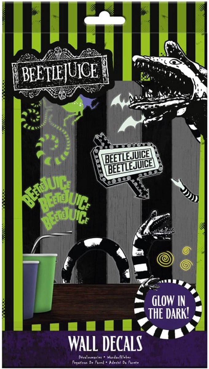 Beetlejuice Glow‑in‑the‑Dark Wall Decals – Officieel Gelicentieerde Sticker Set met 50 Stickers, Retro Horror Kamerdecoratie- Paladone
