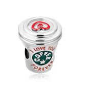 Beroep - Sport en Hobby - Zilveren bedels - Koffie Beker Love | Bead bedel I love you forever | 925 Sterling Zilver - Geschikt voor alle merken - Met 925 Zilver Certificaat - In Leuke Cadeauverpakking - Moederdag tip!