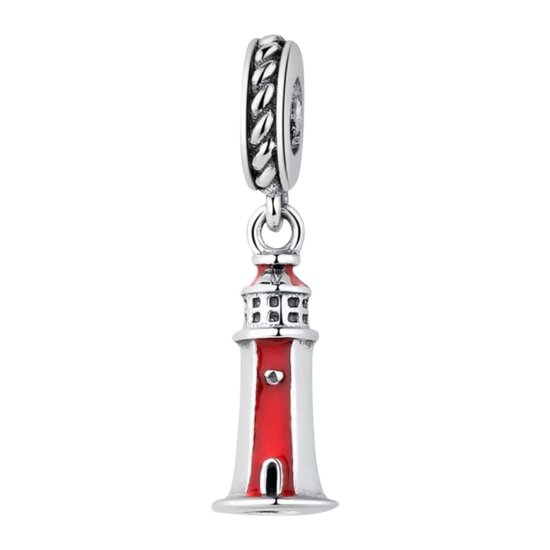 Nederlands - Zilveren sieraden - Bedel Vuurtoren | Charm met emaille | 925 Sterling Zilver - Geschikt op alle merken - Met 925 Zilver Certificaat - Happy Holland - In leuke cadeauverpakking - Moederdag