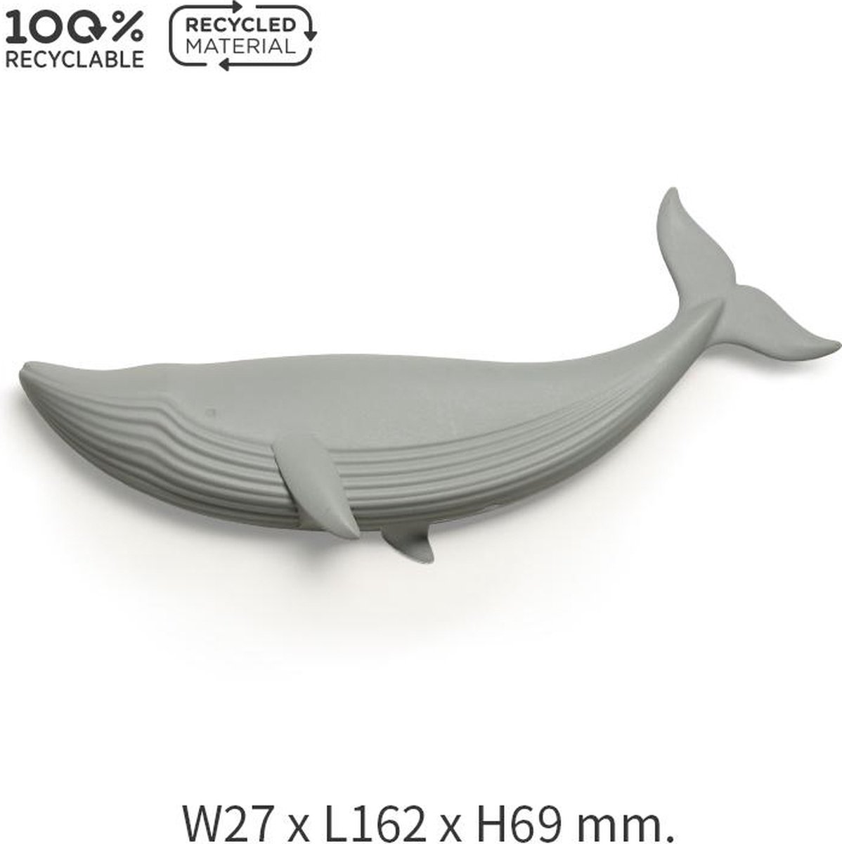 Qualy - Grijs vinvis magneet "Blue Whale Magnet” W27 x L192 x H69mm Koelkastmagneet | Whiteboard Magneet | Magnet - Magneten