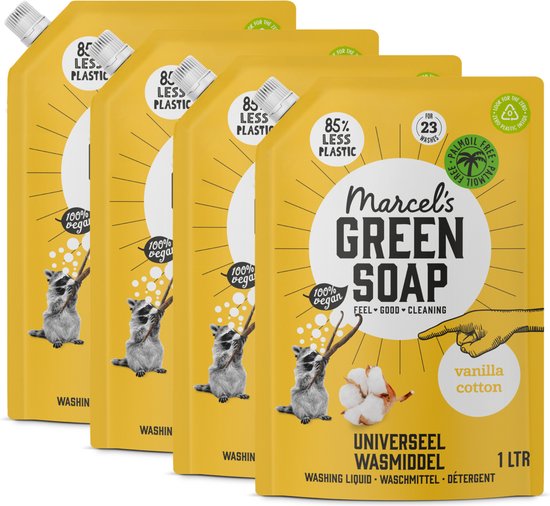 Foto: Marcel s green soap vloeibaar wasmiddel navulling universeel vanille katoen 4 x 1l