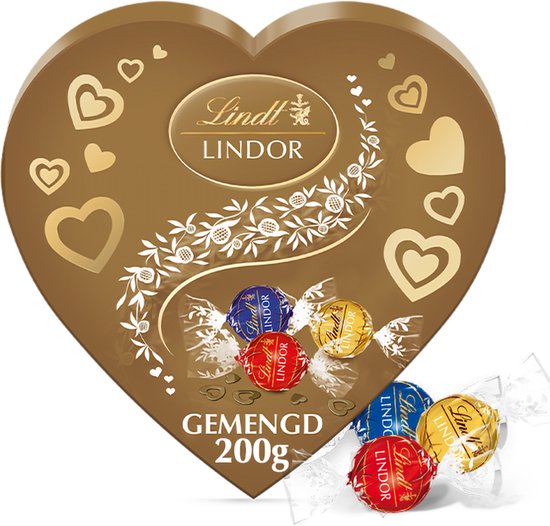 Foto: Lindt lindor hart goud 200 gram gemengde chocolade bonbons melkchocolade witte chocolade pure chocolade chocolade cadeau