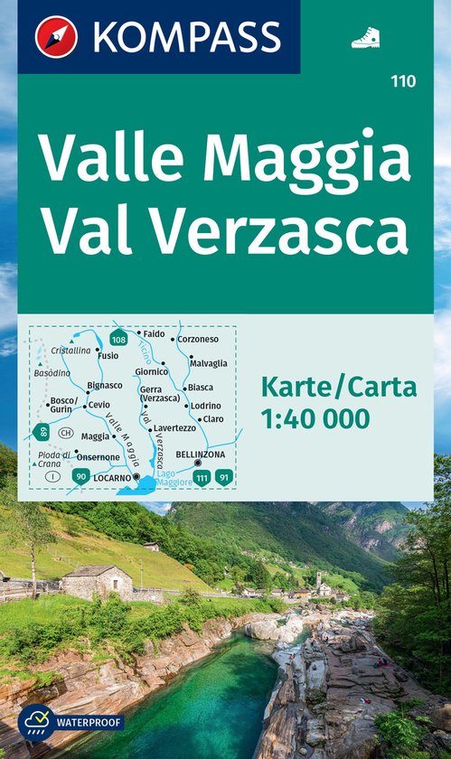 Kompass kaart van Valle Maggia Val Verzasca, schaal 1:40 000, waterdicht.