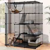 Cage pour chat - Enclos pour chat - Maison pour chat intérieure et extérieure - Caisse pour chat avec Échelles et hamac - 104x70x140CM - Zwart