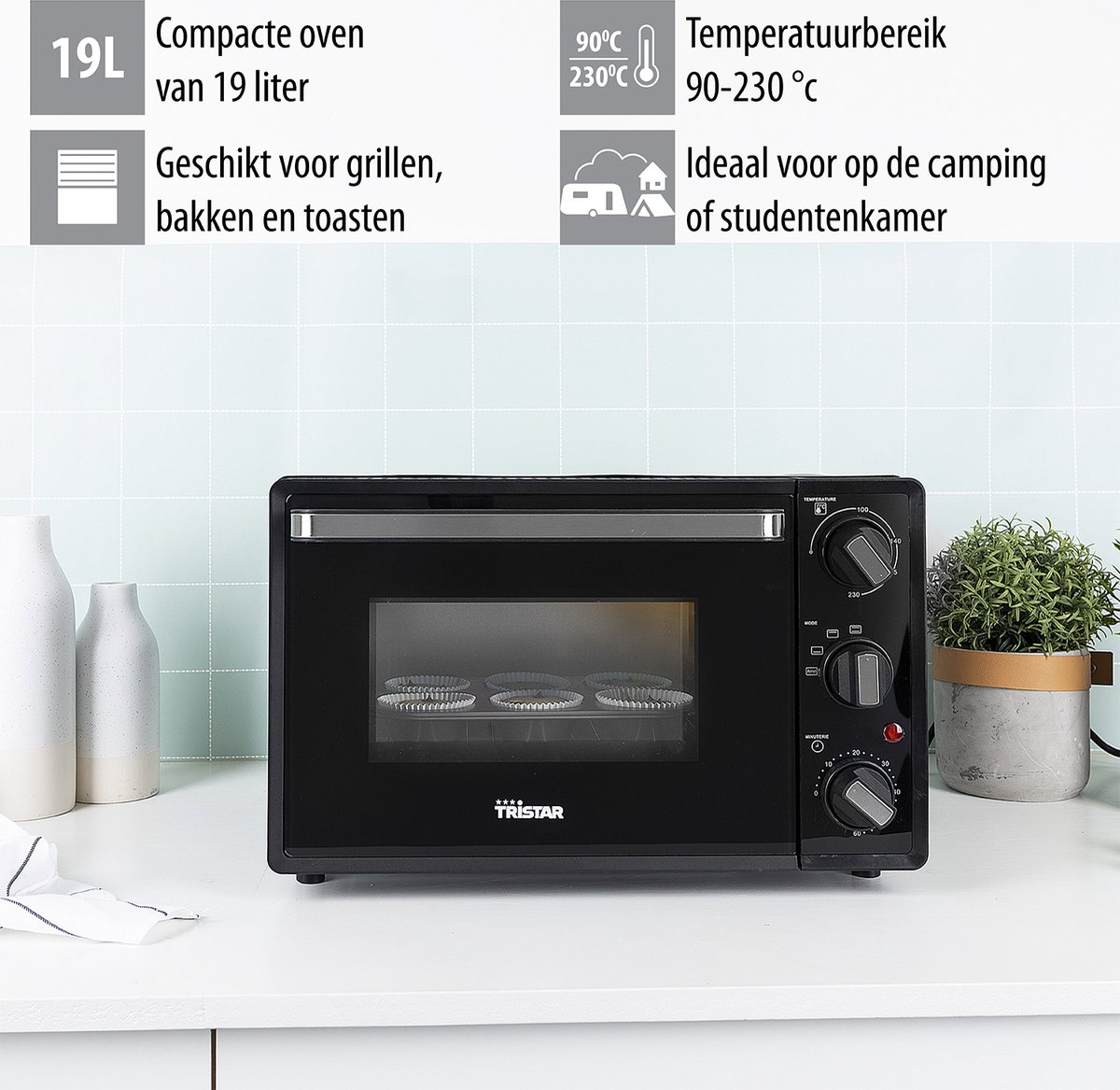 Tristar Vrijstaande Compacte Oven OV-3620 - 19 Liter oven - 1300 Watt - Boven- en onder-verhitting - Zwart – foto 2