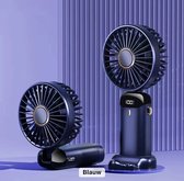 BreezeCose - Draagbare mini-ventilator - Oplaadbare batterij - Digitaal beeld - 5 Standen - Mini ventilator - USB oplaadbaar - Hand ventilator - Blauw