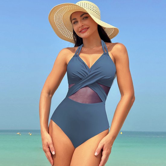 Damesbadpak uit één stuk, bikini in effen mesh