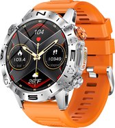 WizBay Premium Select™ Sport Smartwatch 1.43inch AMOLED - Bluetooth Call - Magnetic Laden - Dynamic Hart Monitor - O2 en Bloeddrukmeter - Multiple 100+ Sport Modi - Slaap Monitor - Message - Allu Mat Zilveren Case - Mat Oranje TPU Band