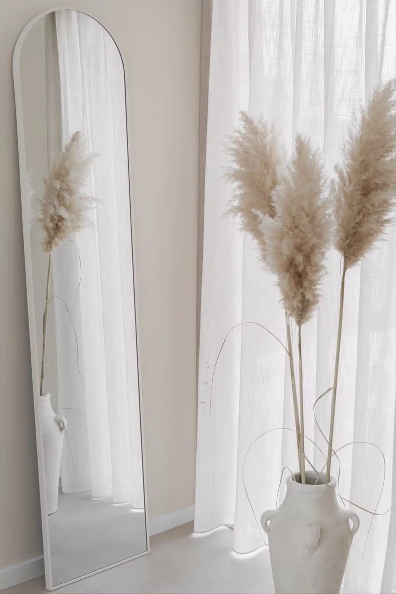 Nordic Style® Boogspiegel 180x40cm - Mat Wit - Scandinavische Spiegels - Halfrond - Pas spiegel - Staande spiegel - Kleedkamer spiegel - Pas - Boog - Half Rond Ronde - Woonkamer - Wand - Muurspiegel - Muur