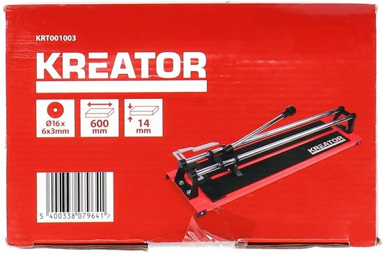 Kreator verpakking met afbeelding van tegelsnijder en specificaties: Ø16x6, 600mm, 14mm.