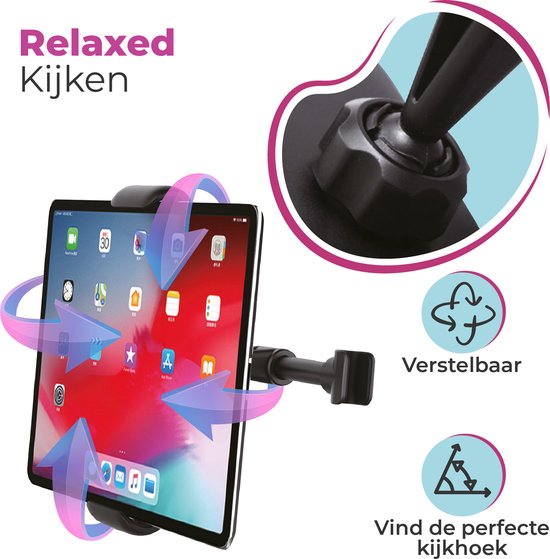 Support tablette voiture - Support tablette appui-tête - Support téléphone voiture - Compatible iPad, téléphone, tablette - Taille d'écran 7 à 12,9 pouces - Rotatif et inclinable (CNC17)