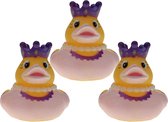 Canard en caoutchouc princesse - 3x - rose clair - articles amusants pour la salle de bain - taille 5 cm - plastique - canards speelgoed