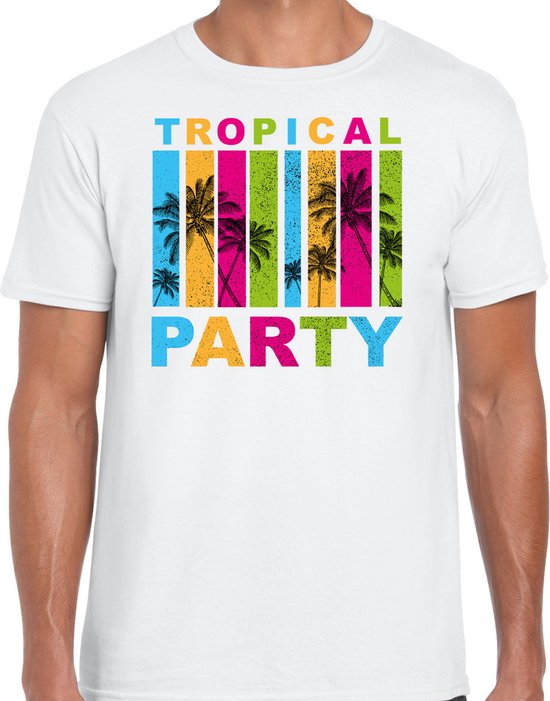 Toppers in concert - Tropical party Hawaii blouse heren - palmbomen - wit - carnaval/themafeest XXL