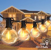 Lichtketting voor tuin - Tuinverlichting - Lichtsnoer Voor Buiten - 15m Guinguette Lichtketting Voor Buiten - Met 25+2 G40 Leds - IP44 Waterdicht - Decoratieve Ketting - Aansluitbaar - Voor Decoratie, Balkon, Parasol, Tuin, Terras