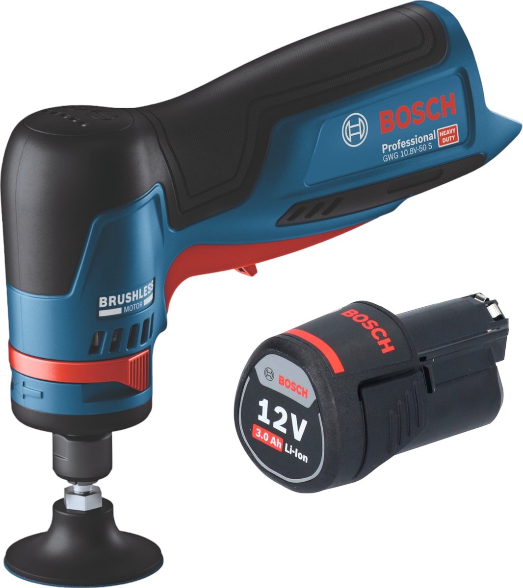 Bosch GWG 12V-50 S Professional accu-rechte slijper 12 V 6 mm borstelloos + 1x accu 3,0 Ah - zonder oplader