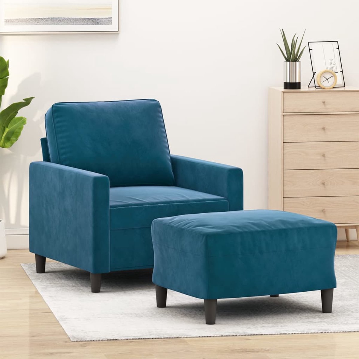 vidaXL Fauteuil - met - voetenbank - 60 - cm - fluweel - blauw
