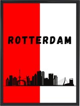 Rotterdam poster a4 'Rotterdam' incl zwarte lijst | Feyenoord supporter cadeau | Voetbal wanddecoratie | Feyenoord Rotterdam fan poster | Rood witte achtergrond en skyline Rotterdam | Met zwarte kunststof lijst | Mancave decoratie | Vaderdag cadeau