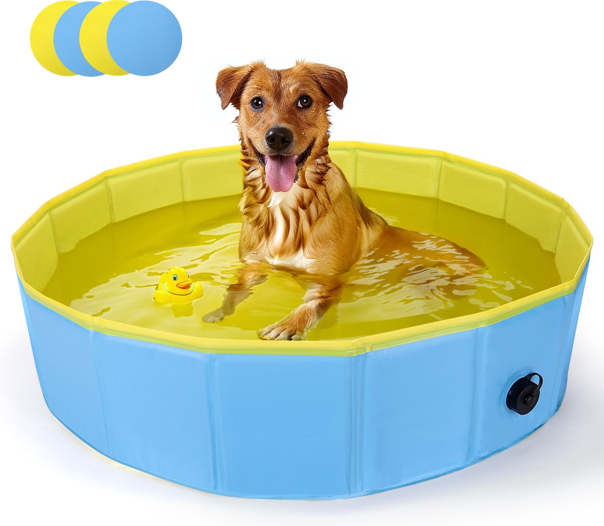 Nobleza R4C – Zwembad Hond – Ø120x30cm – opvouwbaar Dierenzwembad – Honden Speelgoed – Verkoeling Voor Huisdieren – Blauw/Geel