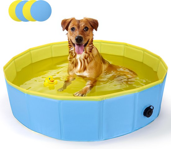 Nobleza R4C - Zwembad Hond - Ø120x30cm - opvouwbaar Dierenzwembad - Honden Speelgoed - Verkoeling Voor Huisdieren - Blauw/Geel
