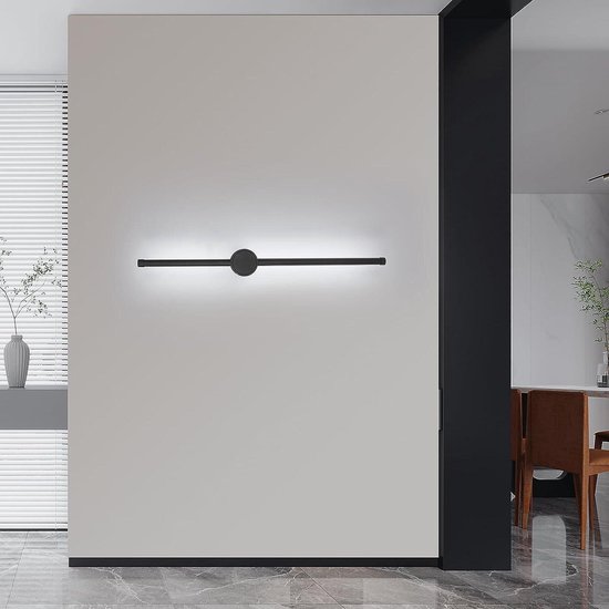 Delaveek-LED wandlamp lang aluminium - zwart - 80cm- 16W 1800lm - Koel wit 6500K