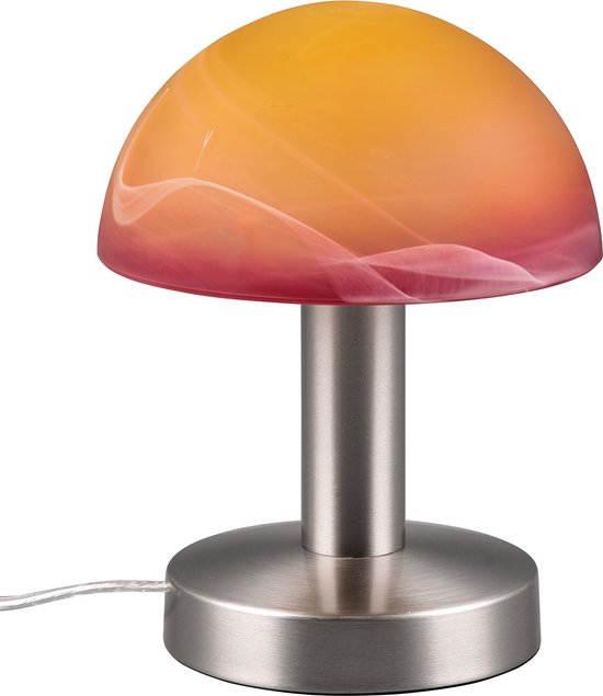 LED Tafellamp - Trion Nini - E14 Fitting - 1 lichtpunt - Mat Nikkel - Metaal - Oranje Mat Glas