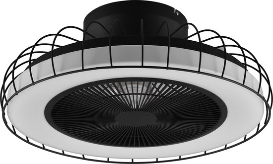 LED Plafondlamp met Ventilator - Plafondventilator - Torna Ford - 30W - Aanpasbare Kleur - Afstandsbediening - Dimbaar - Rond - Mat Zwart - Metaal