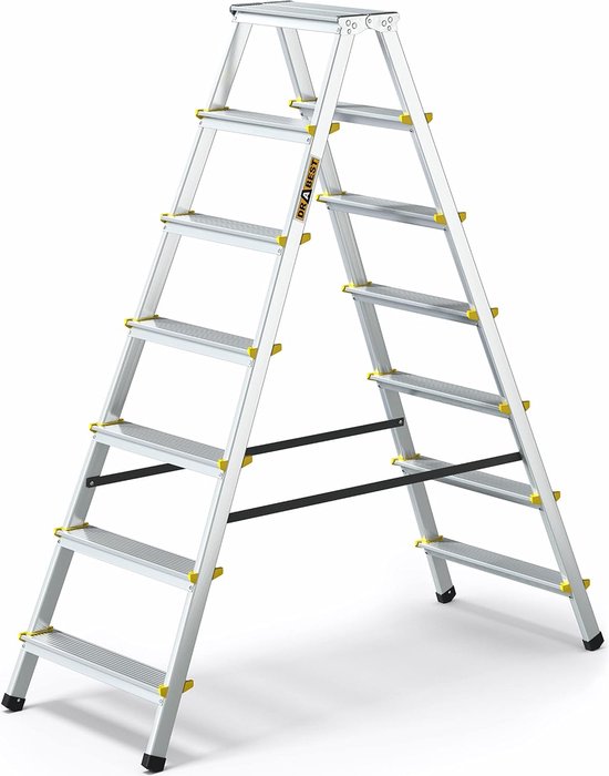 Foto: Inklapbare aluminium ladder inklapbaar aan beide zijden 2 x 7 treden trapladder belastbaar tot 150 kg huishoudladder 